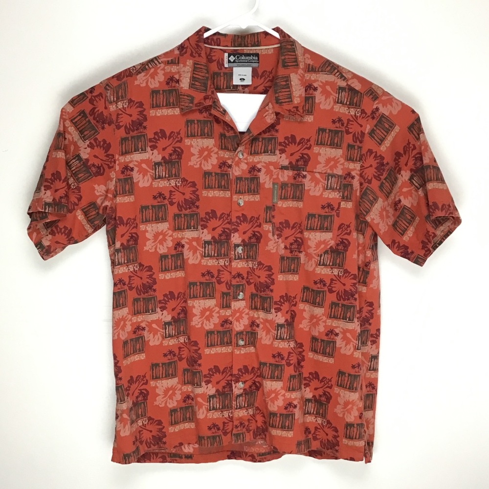 Columbia mens short sleeve button up Hawaiian casual shirt L